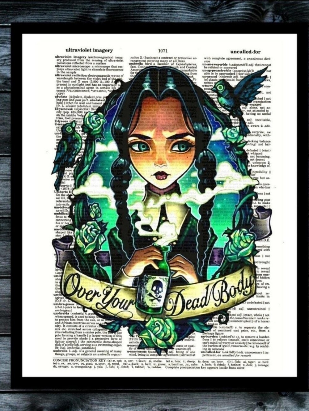 Wednesday Addams Bright Green Macabre Vintage Dictionary Art Print